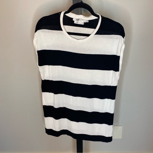 CONTEMPORAINE PAR SIMONS Womens Black and White Striped Top Shirt - Picture 2 of 7